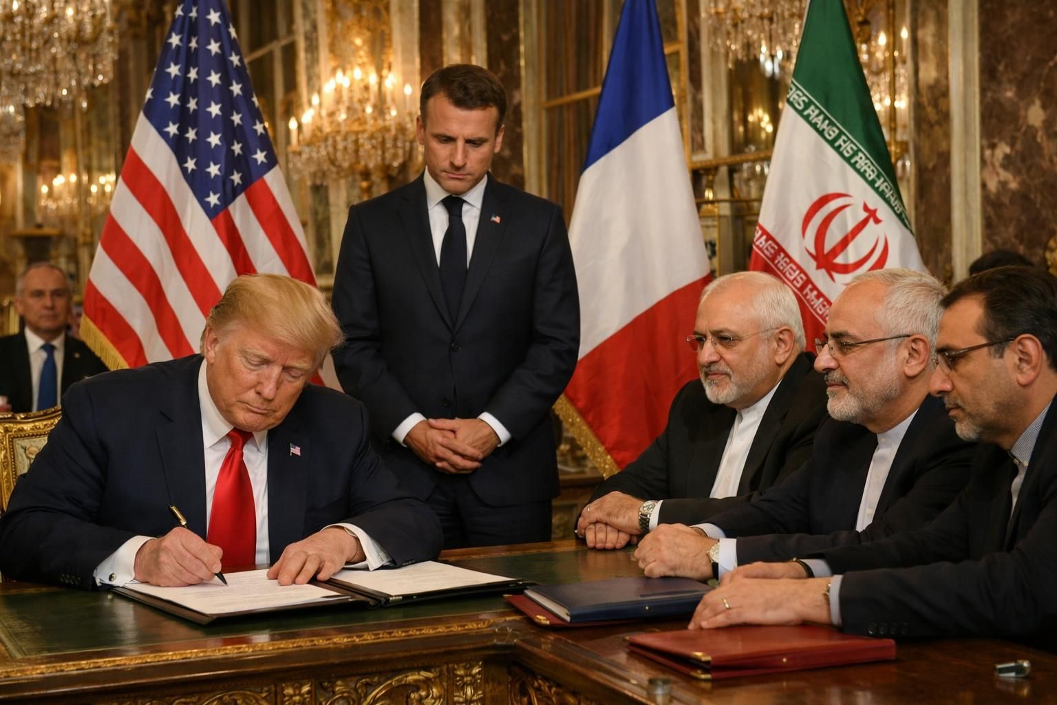 detik bersejarah saat trump menandatangani mou perdamaian dengan iran di istana versailles, disaksikan langsung oleh presiden macron. simak detail lengkapnya di sini.
