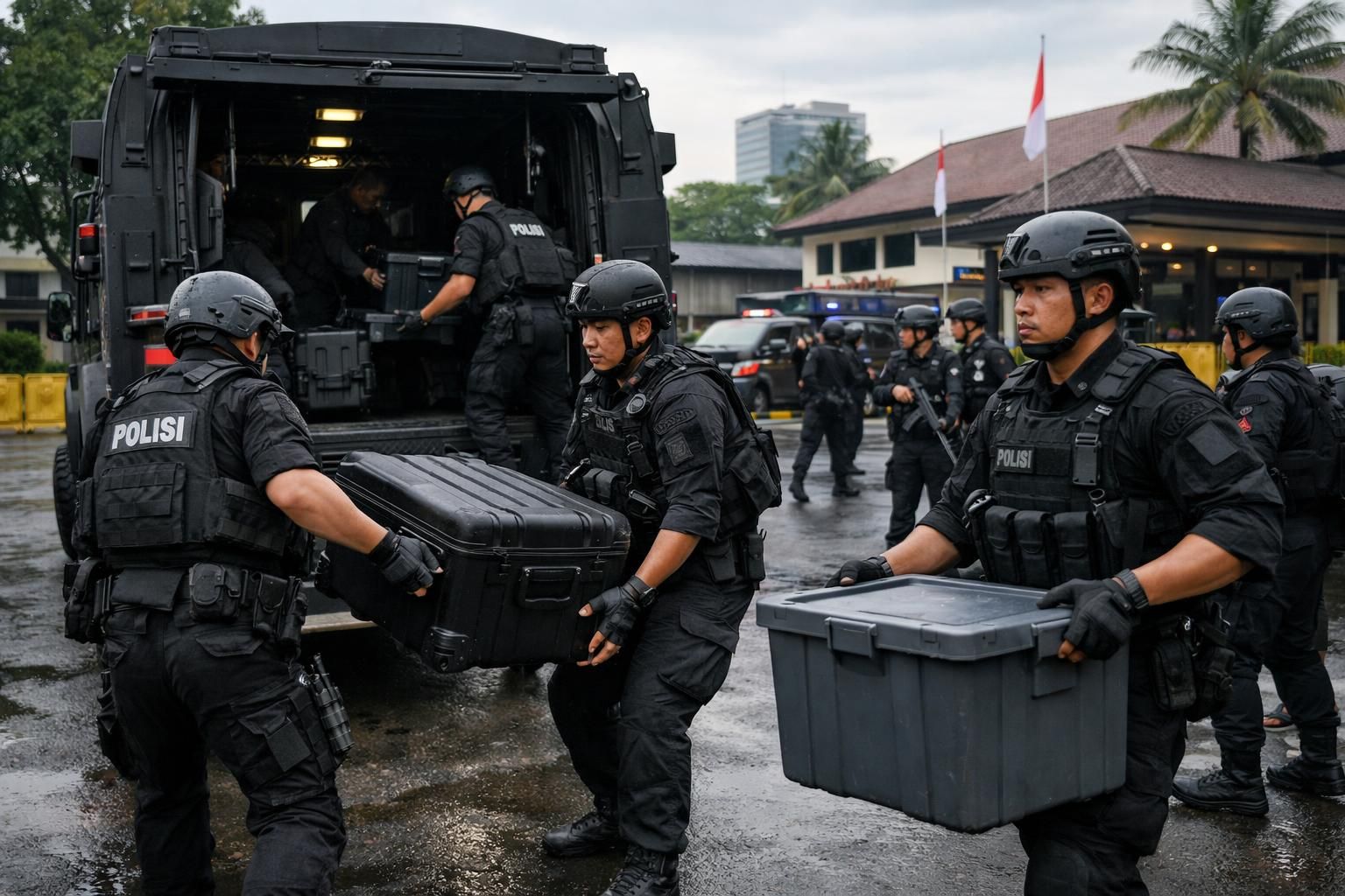 koper berisi 74 kg emas hasil penggeledahan rumah di sentul tiba di polda metro untuk proses penyelidikan lebih lanjut.