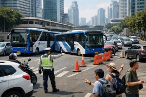 informasi terkini tentang gangguan rute transjakarta akibat penutupan jalan. dapatkan update jadwal dan alternatif perjalanan hanya di kompas.com.