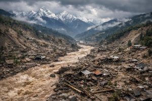 nepal dari atas menampilkan pemandangan menyentuh setelah diterjang banjir bandang dan longsor, menggambarkan dampak bencana alam yang melanda daerah tersebut.