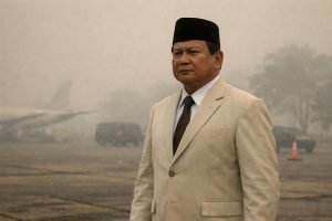 prabowo tiba di pekanbaru dan langsung diselimuti kabut asap akibat kebakaran hutan dan lahan (karhutla), memperlihatkan urgensi penanganan bencana lingkungan di wilayah tersebut.